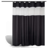 Fabric Shower Curtain with White Strip, 180 x 200 cm, Water-Repellent, Black