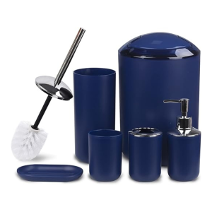 Bathroom Accessories Set Blue 6 Piece Bath Ensemble Includes Soap Dispenser, Toothbrush Holder, Toothbrush Cup, Soap Dish for Decorative Countertop and Housewarming Gift, Large