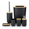 Bamboo Bathroom Accessories Set of 6 Modern Design 6 Pieces Bathroom Accessory Set Soap Dispenser Toothbrush Holder Tooth Mug Soap Dish Toilet Brush Rubbish for Bathroom Home Decor (Black)