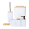 Bamboo Bathroom Accessories Set of 6 Modern Design 6 Pieces Bathroom Accessory Set Soap Dispenser Toothbrush Holder Tooth Mug Soap Dish Toilet Brush Rubbish for Bathroom Home Decor (White)
