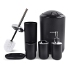 Modern 9-Piece Bathroom Accessories Set, Black, with Trash Can, Soap Dispenser, Toothbrush Holder, Cotton Swab Storage, Labels