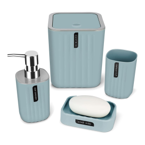 Bathroom Accessory Set,4-Piece Bathroom Decor Set (Blue)