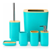 Bamboo Bathroom Accessories Set of 6 Modern Design 6 Pieces Bathroom Accessory (Turquoise)