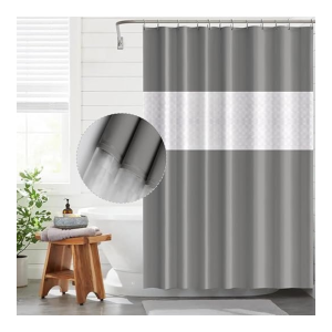 Modern Shower Curtain, Grey and White Colour Block Design with See-Through Panel