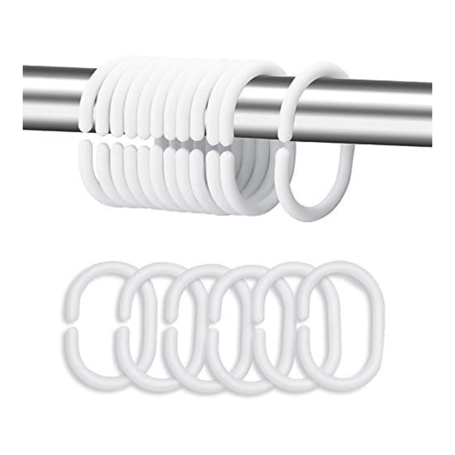 Shower Curtain Rings, White Plastic Hooks for Bathroom Rod, 24 Pack
