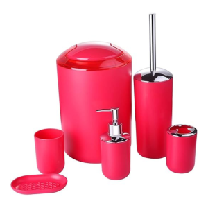 Bathroom Accessories Set 6 Piece Bath Ensemble Includes Soap Dispenser, Toothbrush Holder, Toothbrush Cup, Soap Dish for Decorative Countertop and Housewarming Gift, Red