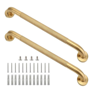 Shower Grab Bar, 2 Pack 24 Inch Gold Bathroom Grab Bar, 1.25" Diameter 304 Stainless Steel Anti-Slip Grab Bars for Bathtubs and Showers, Handicap Shower Grab Bar for Seniors Elderly