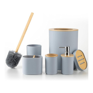Fun Memories Bathroom Accessories Set 6 Piece Bath Ensemble Includes Toothbrush Holder, Soap Dispenser, Toothbrush Cup, Soap Dish for Decorative Countertop and Housewarming Gift (Grey) UAE
