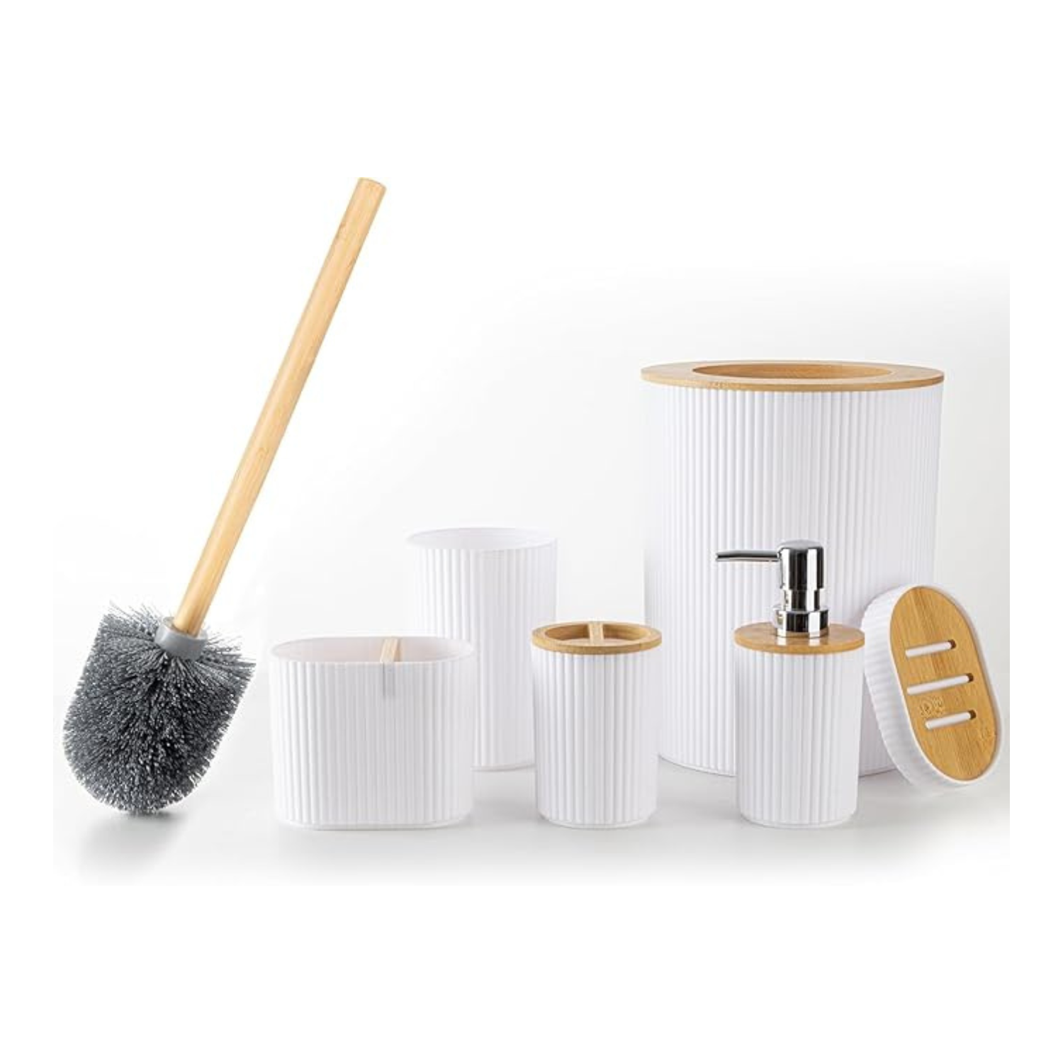 Fun Memories Bathroom Accessories Set 6 Piece Bath Ensemble Includes Toothbrush Holder, Soap Dispenser, Toothbrush Cup, Soap Dish for Decorative Countertop and Housewarming Gift (White) UAE