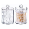 Qtip Holder Dispenser for Cotton Ball, Cotton Swab, Round Pads, Floss - 10 oz Clear Plastic Apothecary Jar Set for Bathroom Canister Storage Organization, Vanity Makeup Organizer