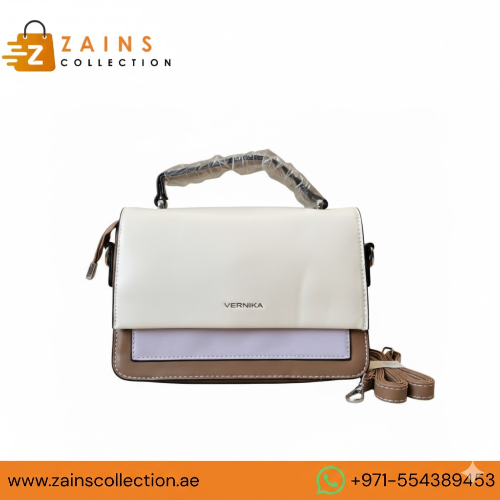 Vernika Luxe Contrast Handbag – White & Purple Edition