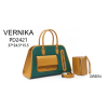 VERNIKA Two-Tone Textured Satchel with Front Flap Pocket, Wallet & Strap (Green/Yellow)