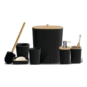 Bathroom Accessories, 6 Piece Set, Plastic (Black Sq)
