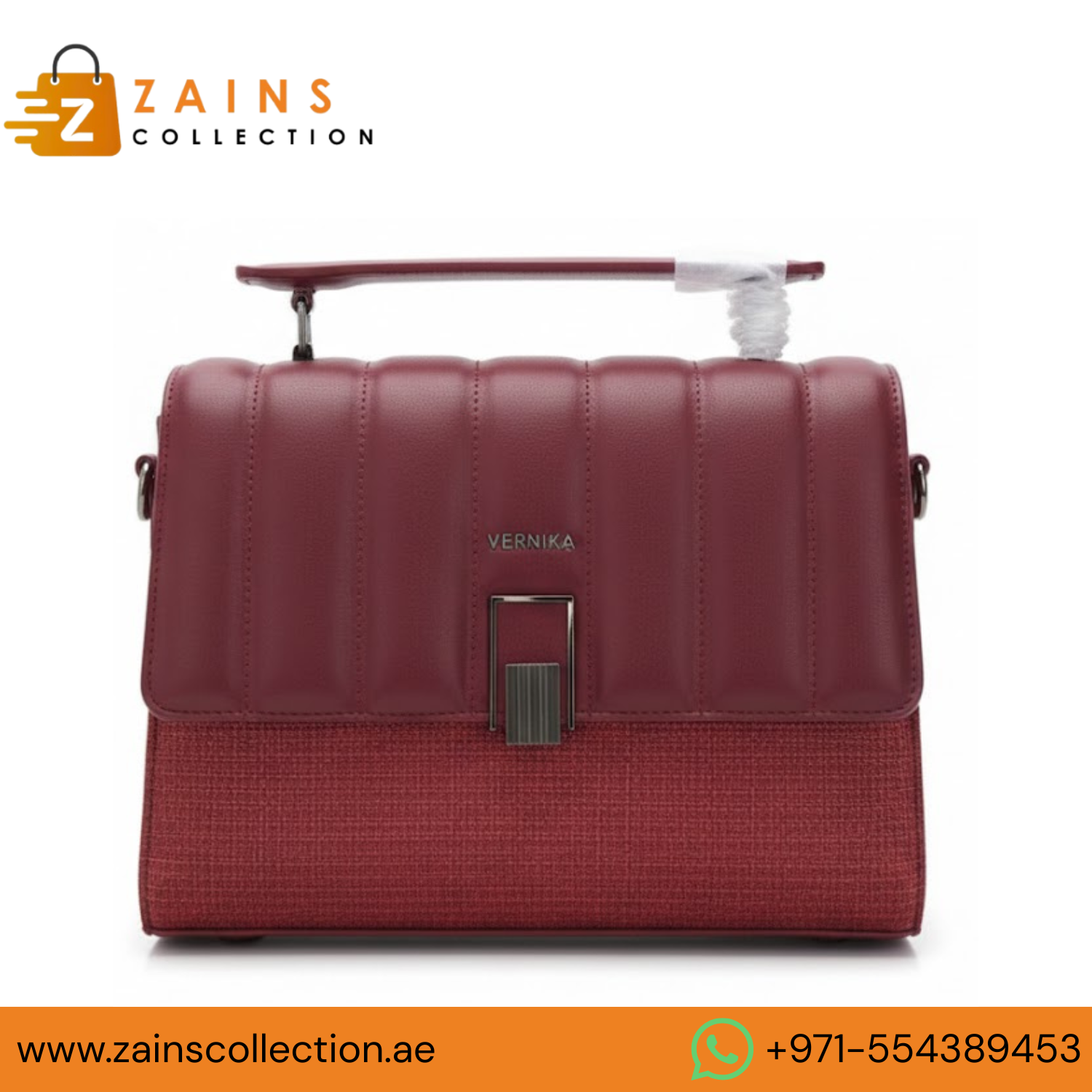 VERNIKA Dual-Texture Satchel Set, Ladies Handbag with Wallet & Strap (Burgundy)