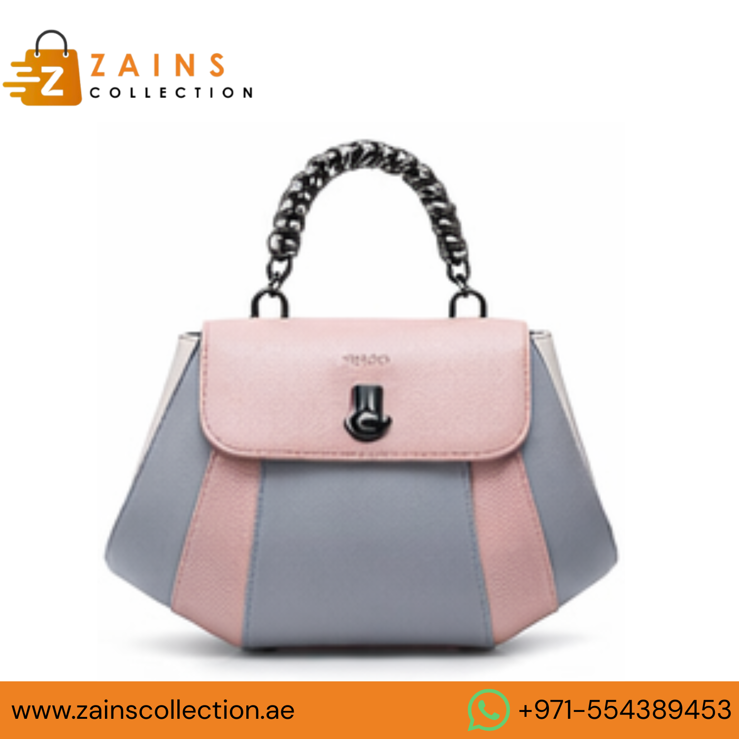 VERNIKA Tri-Tone Statement Satchel, Ladies Fashion with Wallet & Strap (Gray/Pink)