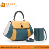 VERNIKA Tri-Tone Statement Satchel, Ladies Fashion with Wallet & Strap (Green/Yellow)