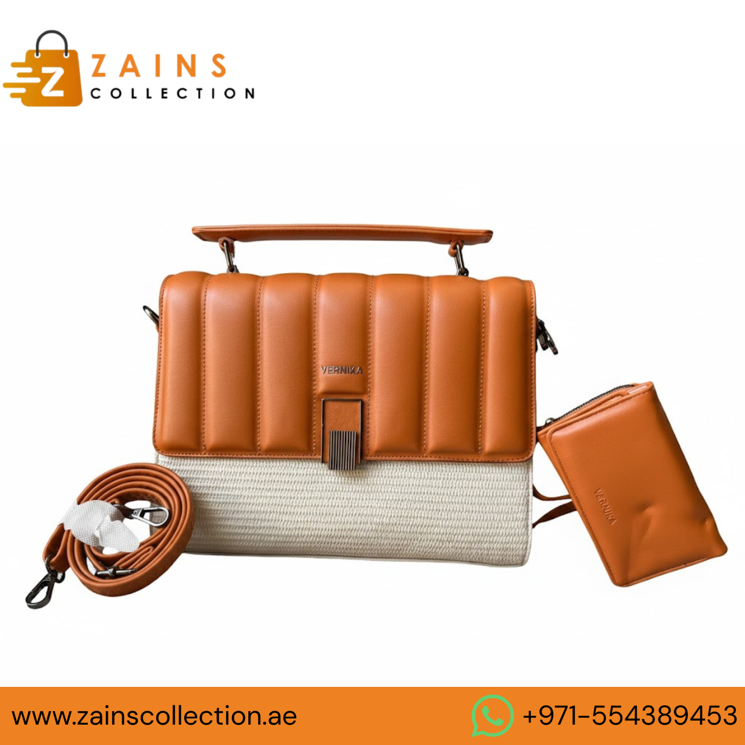Ladies Handbag Set – Tan Brown with Wallet & Strap (Apricot Color)